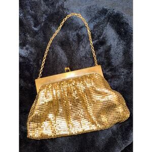 VINTAGE 40'S WHITING & DAVIS GOLD MESH EVENING BAG HANDBAG